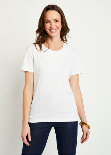 T-shirt court brodé manches courtes Blanc