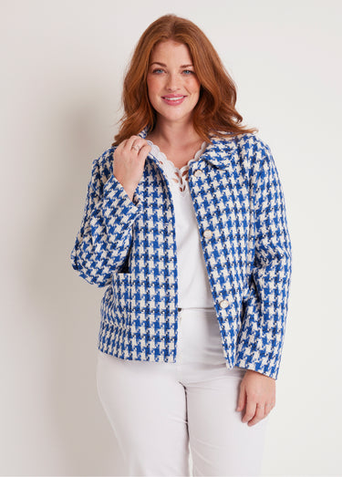 Veste pied de poule courte Bleu / Blanc