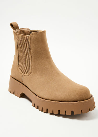 Boots Chelsea effet daim semelle crantée Beige