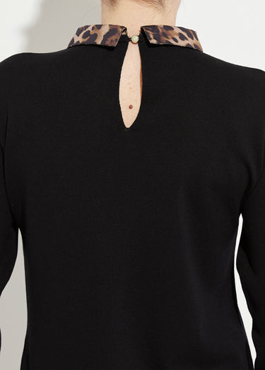 Robe-pull noire effet 2 en 1 voile imprimé léopard Noir