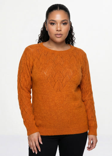 Pull doux uni col rond maille fantaisie Caramel