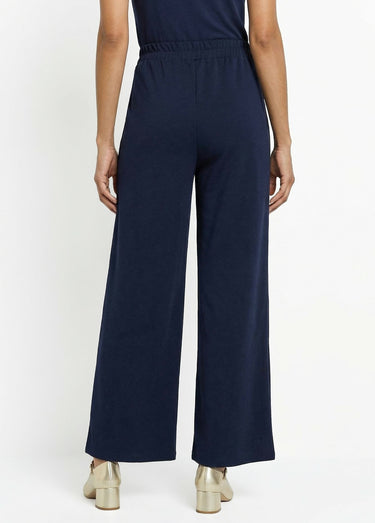 Pantalon large maille détail chic métal Marine