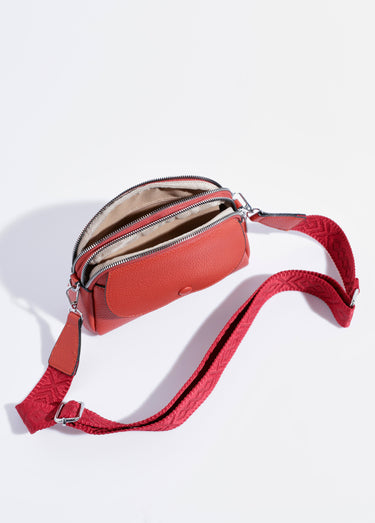 Sac simili cuir grainé et bandoulière Rouge