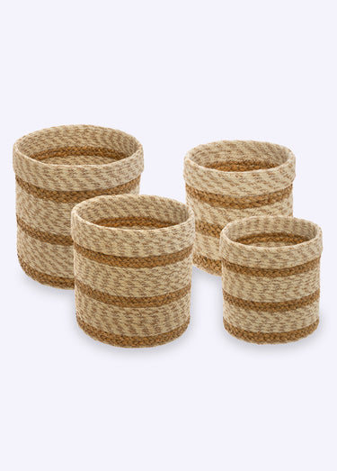 Set de 4 paniers rayures tressées Marron