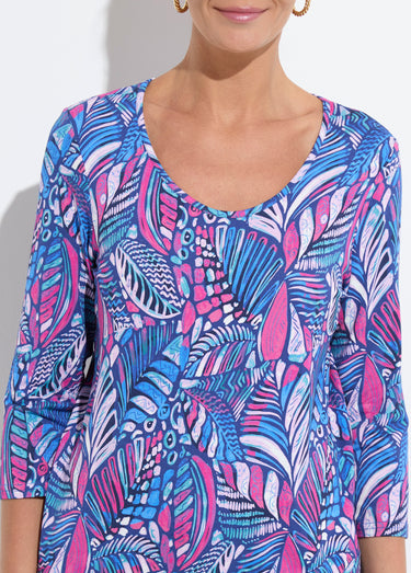 T-shirt col rond imprimé patchwork Bleu/Rose