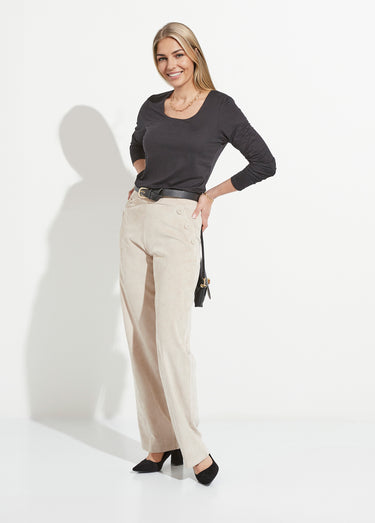 Pantalon large velours milleraies Ecru