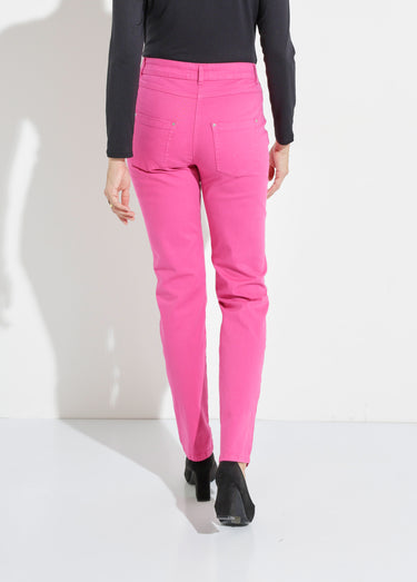 Pantalon droit 5 poches coton stretch Rose Magenta