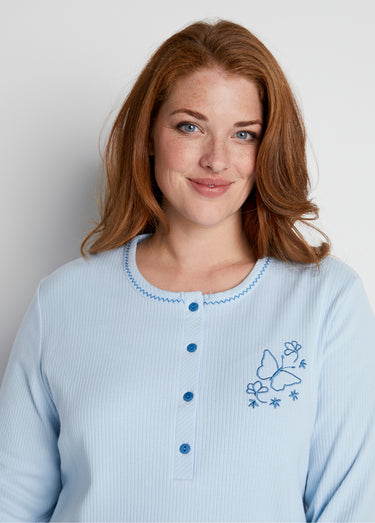 Pyjama 2 pièces coton, broderie poitrine Bleu
