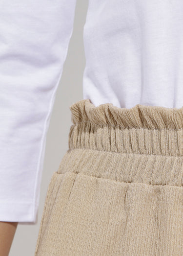 Pantalon vert large taille élastiquée maille relief Beige