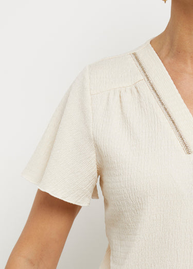 Tunique texturée, encolure V avec galon Beige