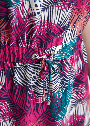Robe courte droite taille élastiquée Vert/Fuchsia