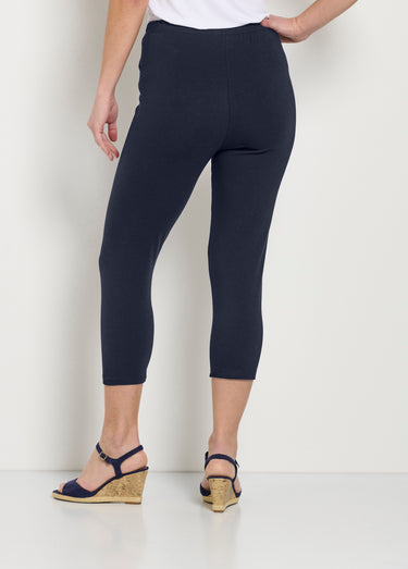 Legging court taille élastiquée coton Uni Marine