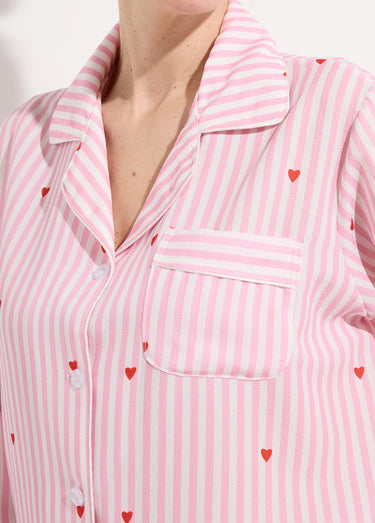 Pyjama 2 pièces rayé avec motif cœurs Rose