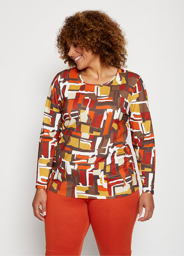 T-shirt maille douce imprimé géométrique Marron/Miel