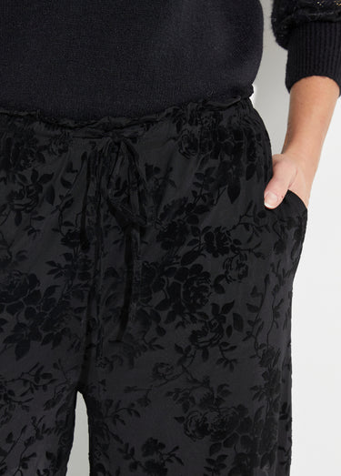 Pantalon dentelle avec fleurs velours Noir
