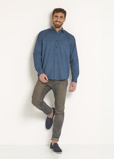 Chemise coton carreaux fantaisie Marine