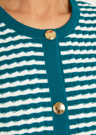 Gilet boutonné rayé chic avec col rond Canard/Ecru