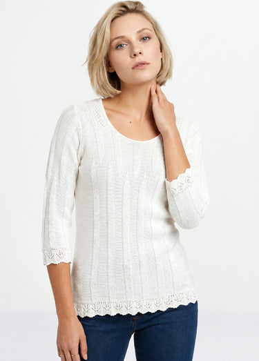 Pull court ajouré col rond Blanc