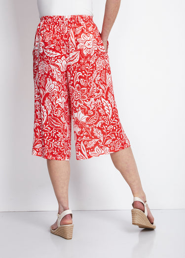 Jupe-culotte taille élastiquée tissu gaufré Rouge/Blanc