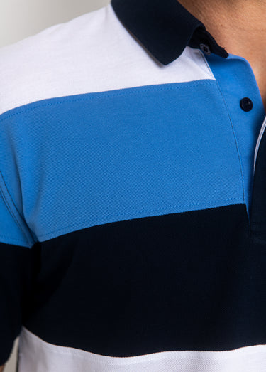 Polo manches courtes rayures contrastées Raye Bleu