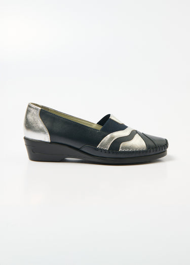 Mocassins élastiqués cuir largeur confort Marine