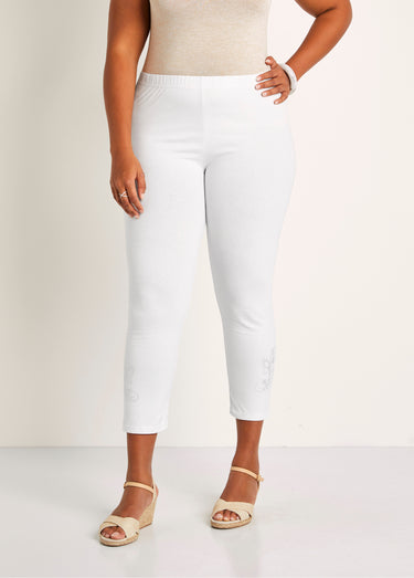 Legging court uni ceinture élastiquée Blanc