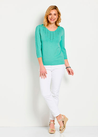 Pull doux uni col rond maille fantaisie Aqua