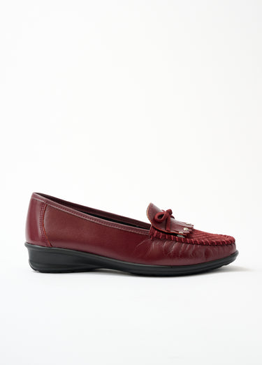 Mocassins compensés cuir patte frangée Bordeaux
