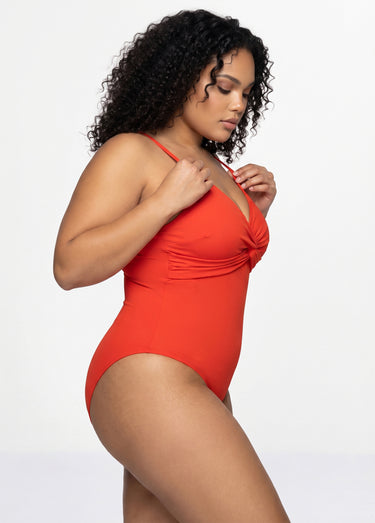 Maillot de bain 1 pièce détail twisté Orange Vif