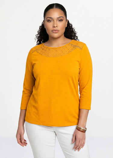 T-shirt coton et dentelle manches 3/4 Safran