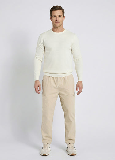 Pantalon en toile, taille elastiquée Beige