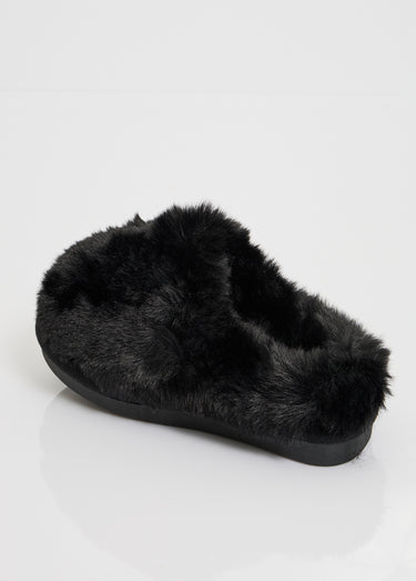 Chaussons mules chauds fausse fourrure Noir