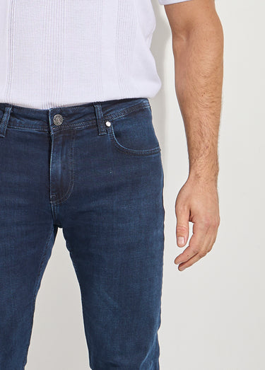Jean droit 5 poches denim stretch Marine