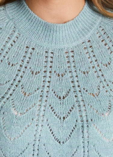Pull maille chinée ajourée col rond Aqua