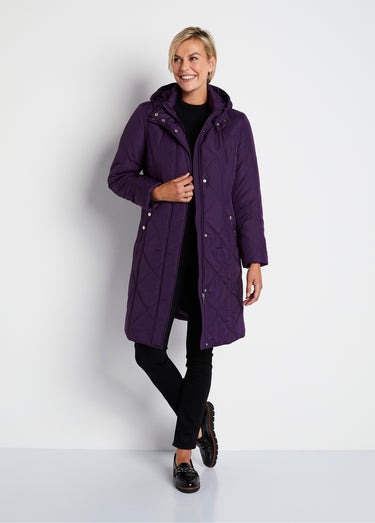 Manteau hiver long matelassé à capuche Quetsche