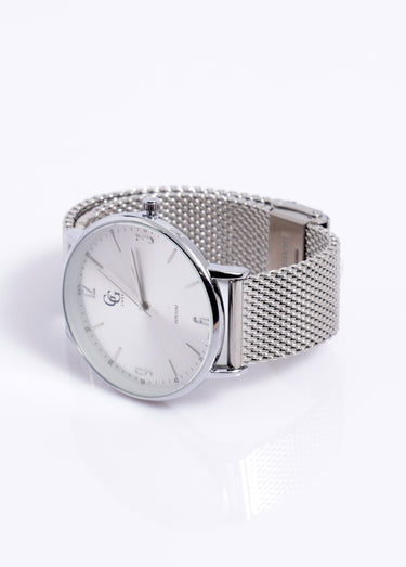 Montre ronde bracelet maille milanaise 1G Argent/Blanc