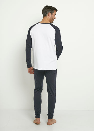 Pyjama long en coton logo placé Marine
