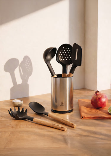 Set 6 Ustensiles silicone et bois SEVE Noir / Marron