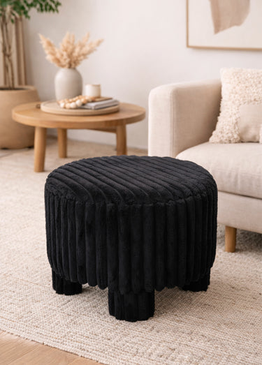 Pouf en velours à grosses cotes Noir