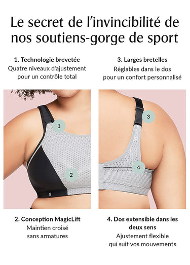 Soutien-gorge Sport contrôle réglable Noir/Gris