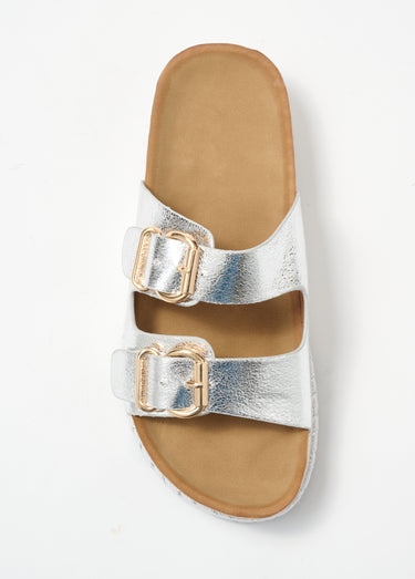 Mules double bride et semelle fantaisie Argente