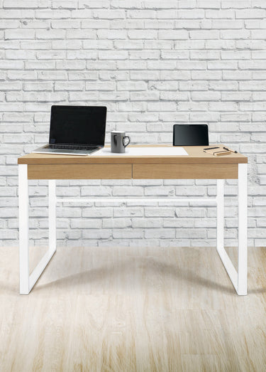 Bureau plateau bois, piètement métal Marron / Blanc