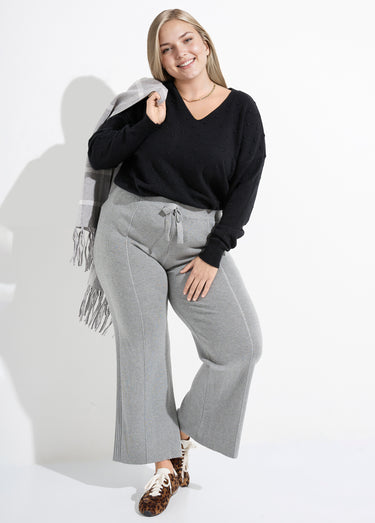 Pantalon large confort, jeu de mailles Gris