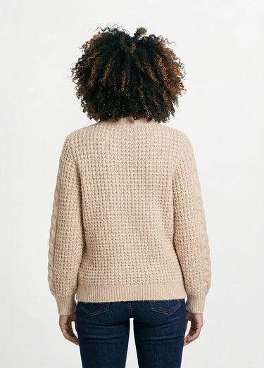 Pull chaud col rond maille moelleuse fantaisie Ficelle