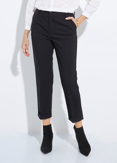 Pantalon cigarette à revers chic Noir