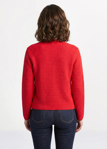 Gilet boutonné uni avec col manches longues Rouge