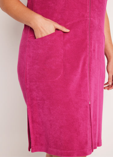 Peignoir de bain coton uni zippé Fuchsia
