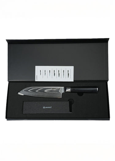 Grand couteau Santoku lame damas + étui, Core Noir