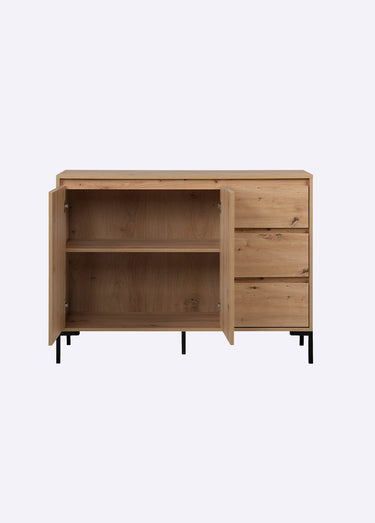 PLOCK Buffet décor chêne 3 tiroirs + 2 portes Bois Clair
