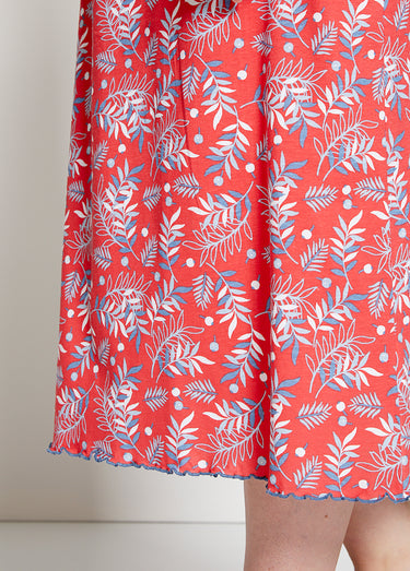 Chemise de nuit longue manches 3/4 coton imprimé Fond Rouge